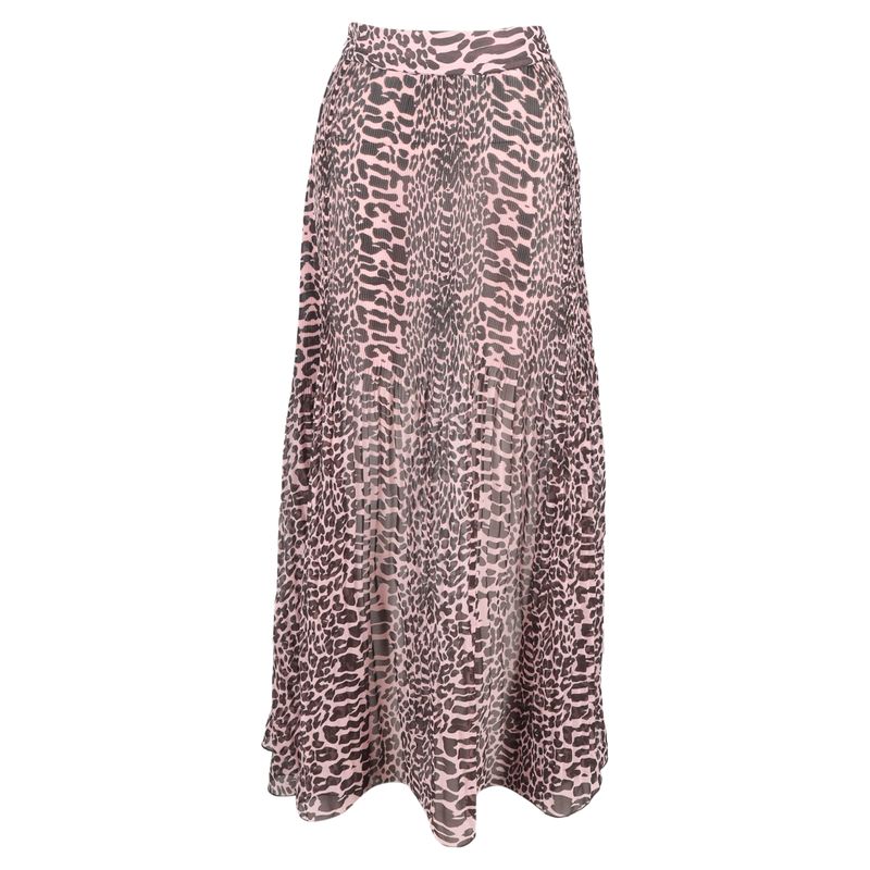 Ganni Pleated Georgette Maxi Skirt In Animal Print Polyester